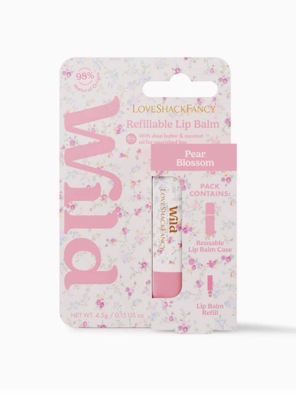 LoveShackFancy x Wild Pear Blossom Refillable Lip Balm Case & Refill Pink Floral